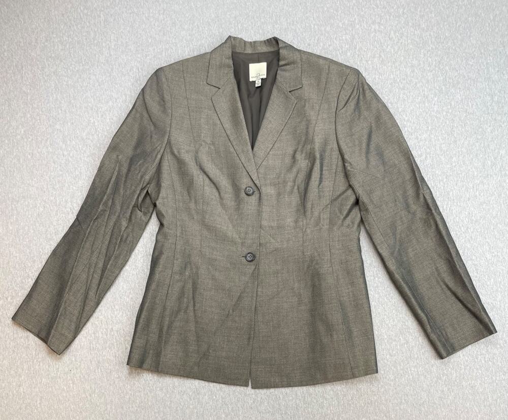 Anne Klein Blazer Womens 10 Brown Wool Blend 2-Button Single Breast Long Sleeve